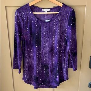 Purple Fairygoth Whimsy New w Tag Petite L Beaded Embroidered Blouse Dress Barn